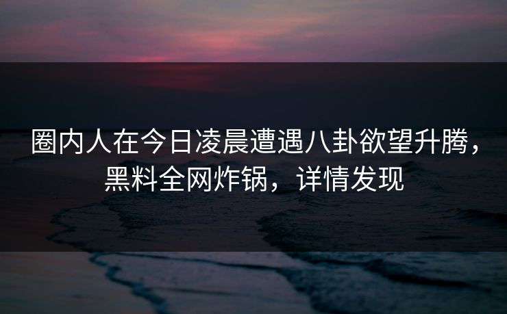 圈内人在今日凌晨遭遇八卦欲望升腾，黑料全网炸锅，详情发现